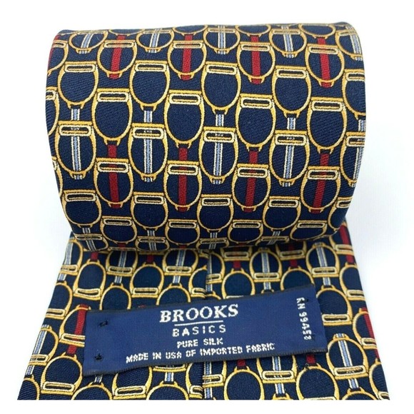 BROOKS BASICS Pure Silk Tie Horse Snaffle Bridle Part Equestrian Navy Necktie - Picture 1 of 12